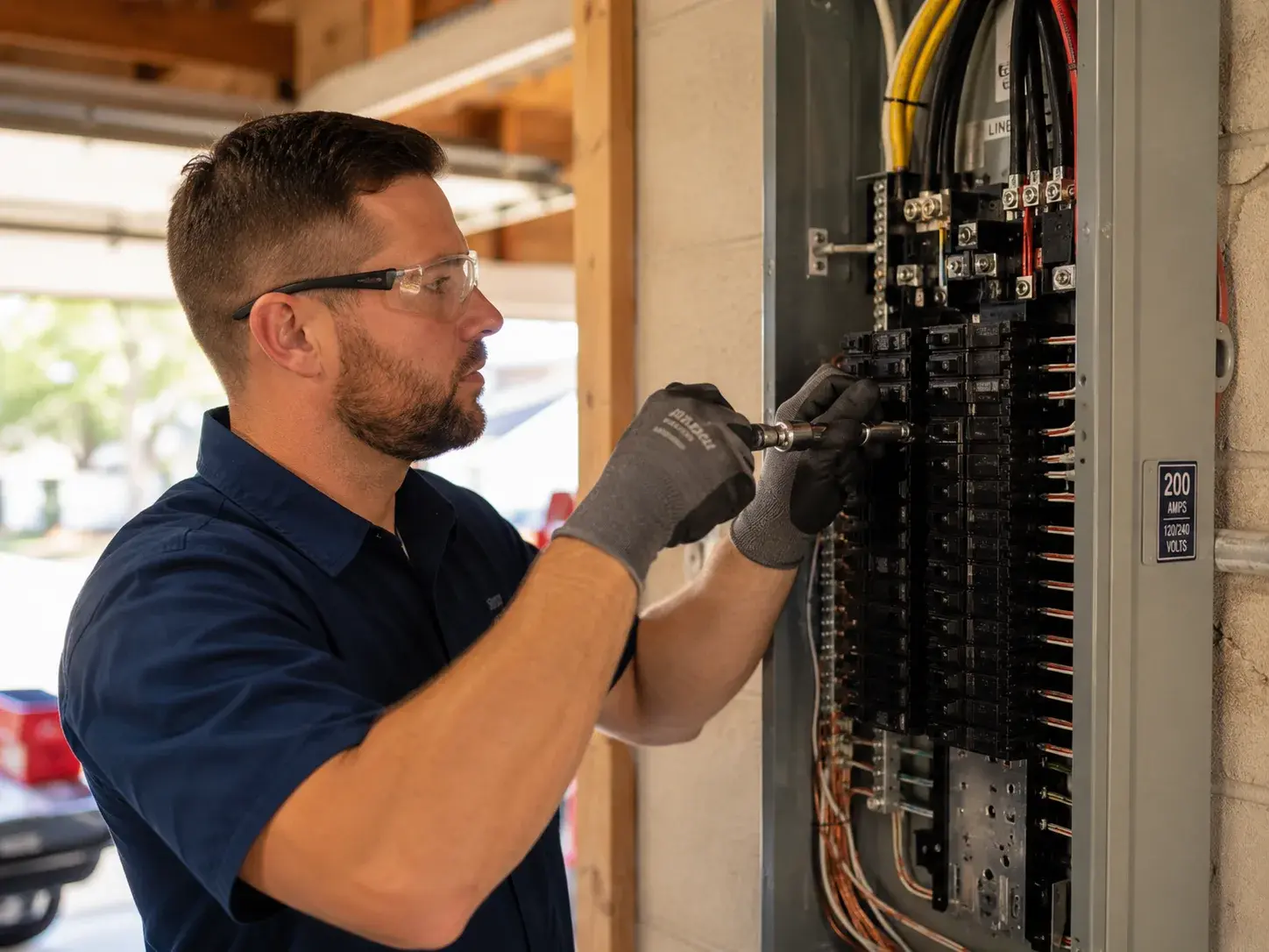 Electrician working in a new 200A panel