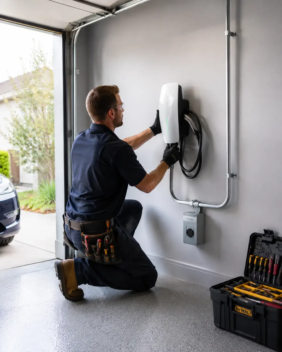 Electrician mounting a wall charger