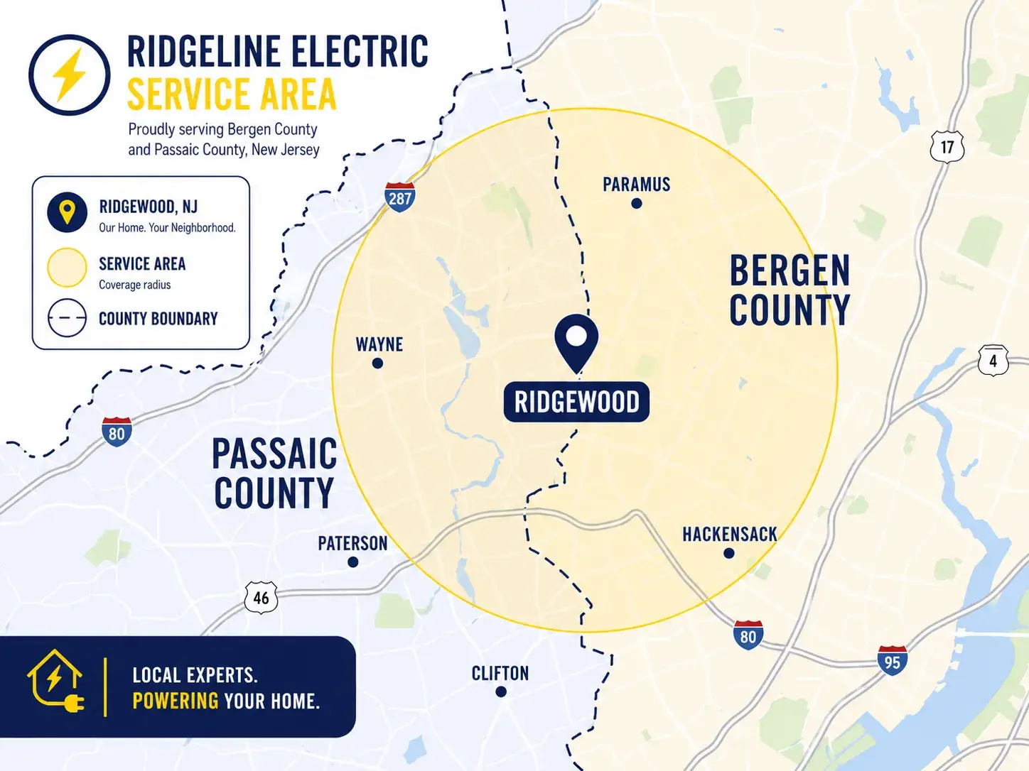 Service area map of Bergen & Passaic County